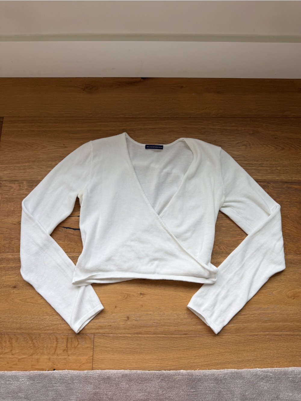 Brandy Melville White Wrap-Front Long Sleeve Top